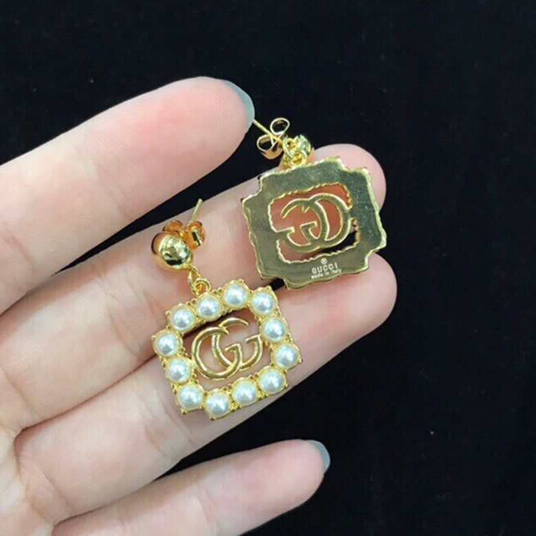 Gucci Double G Square Pearl Earrings - 18K Yellow Gold