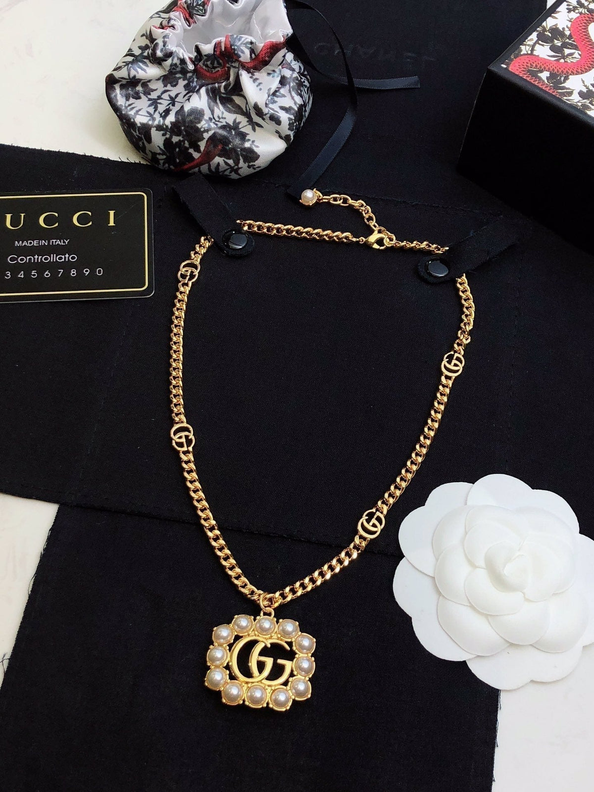 Gucci Double G Pearl Double G Necklace