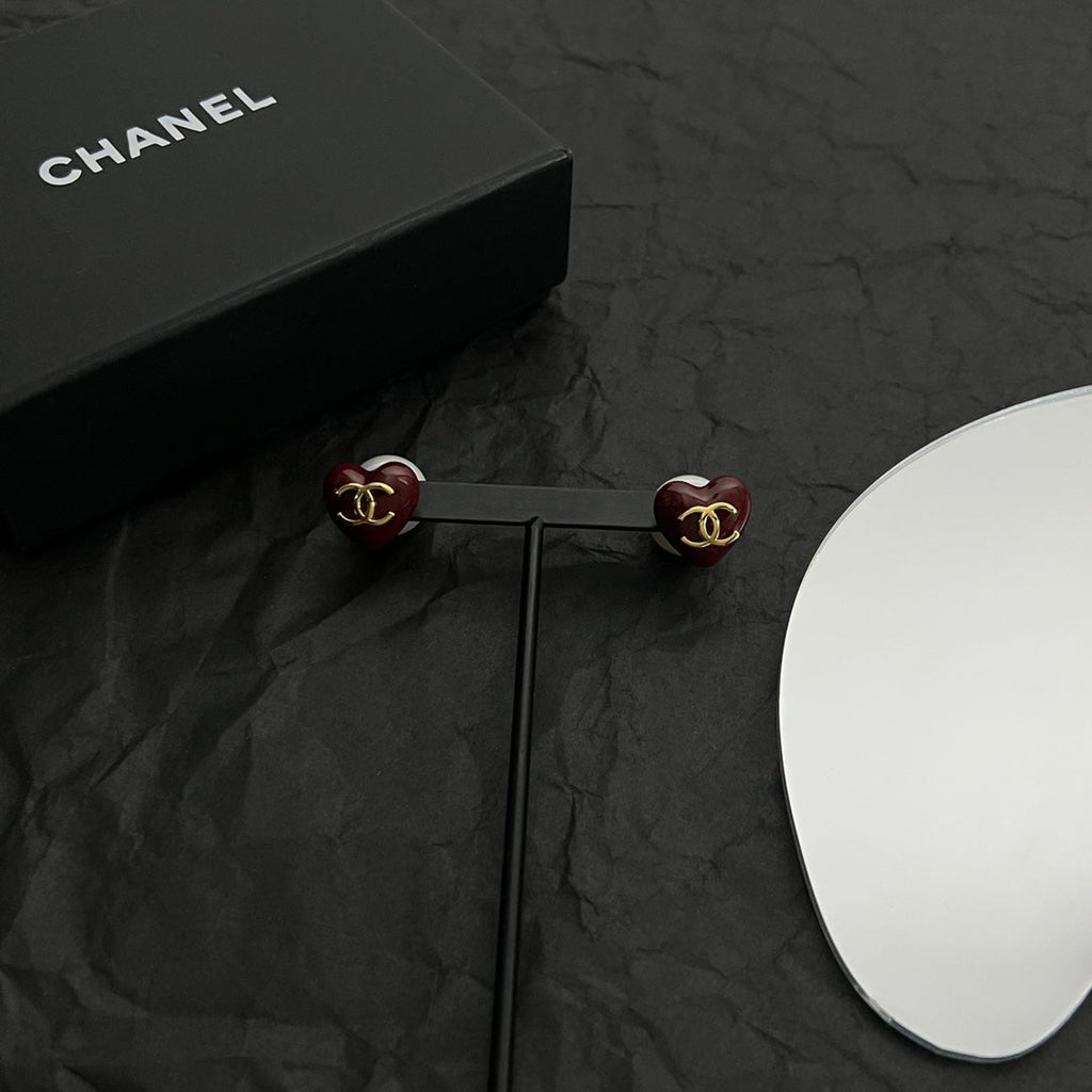 Chanel Red Heart Earrings - 18K Yellow Gold