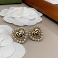 Gucci Double G Heart Pearl Earrings - 18K Yellow Gold