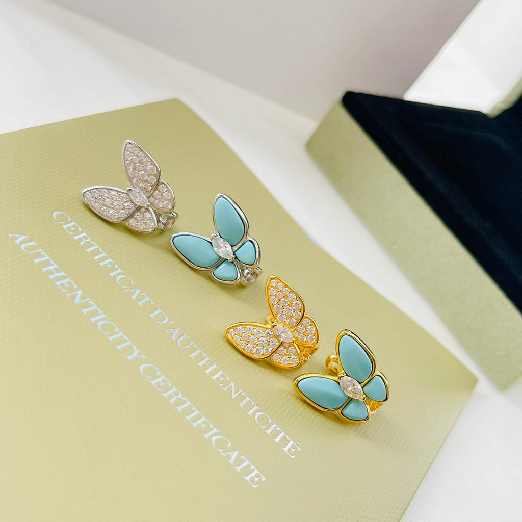 Two Butterfly Turquoise Earrings - 18K Gold