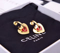 Celine Triomphe Red Heart Earrings - 18K Yellow Gold