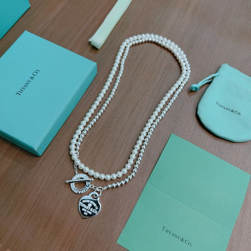 Return to Tiffany Heart Tag Chain Pearl Link Necklace