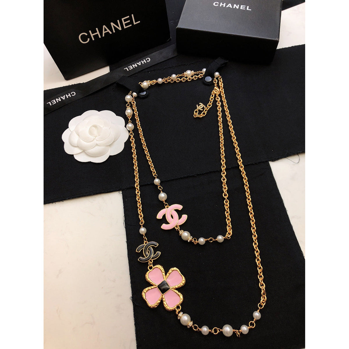 Chanel Pink Flowers Necklace