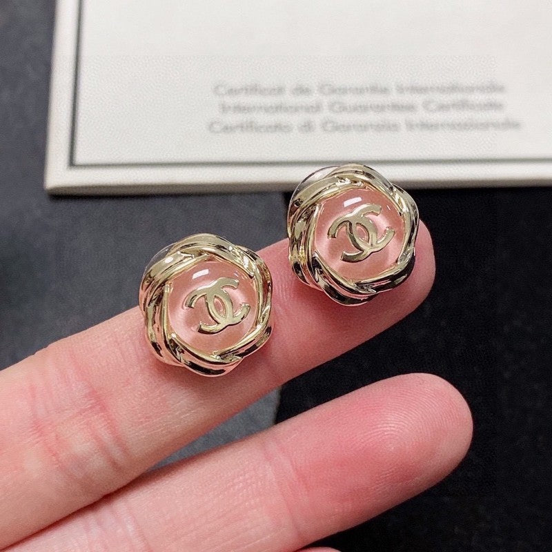 Chanel Pink Earrings - 18K Yellow Gold
