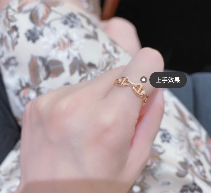 Hermes Chaine D'Ancre Enchainee Ring - 18K Yellow Gold