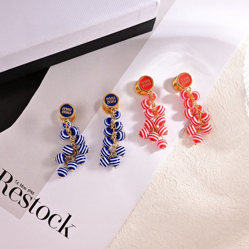 Miu Blue & Pink Ball Earrings - 18K Yellow Gold