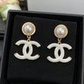 Chanel White Pearl Earrings - 18K Yellow Gold