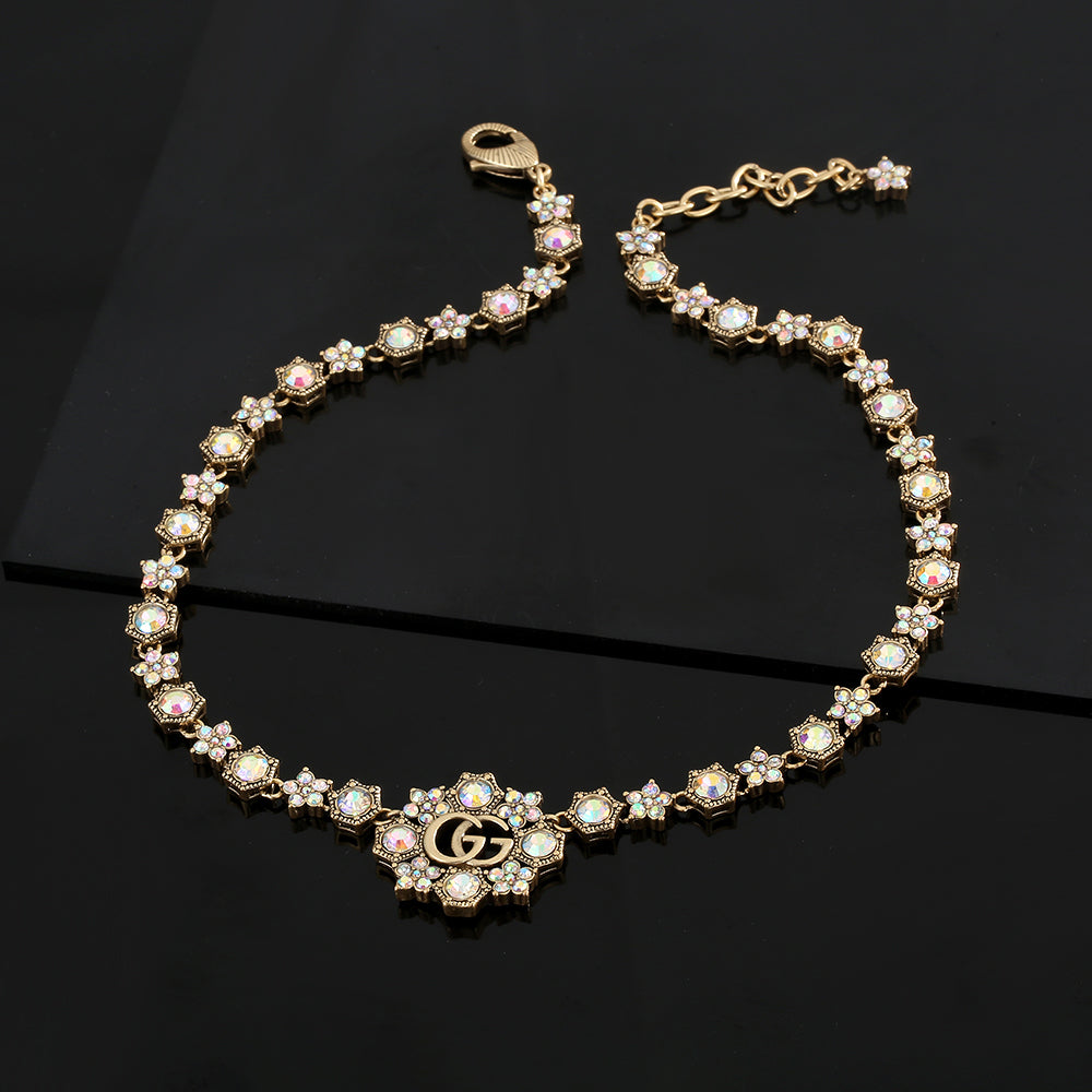 Gucci Double G Crystals Chain Choker Necklace