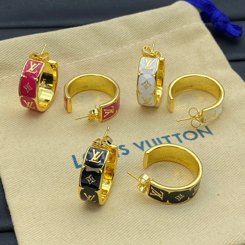 Louis Vuitton Nanogram Enamel Earrings - 18K Yellow Gold