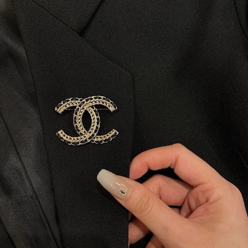 Chanel Leather Gold Brooch
