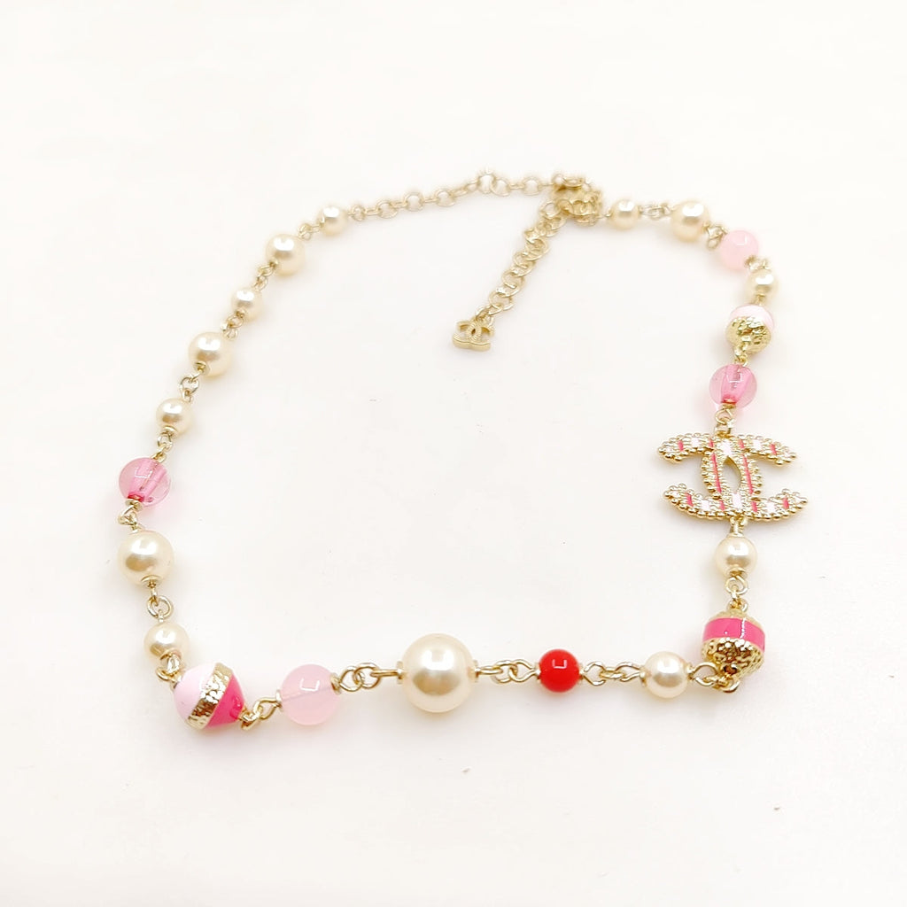 Chanel Pink & White Pearl Necklace