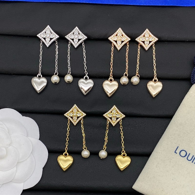 Louis Vuitton Pearl Diamond Drop Earrings - 18K Gold