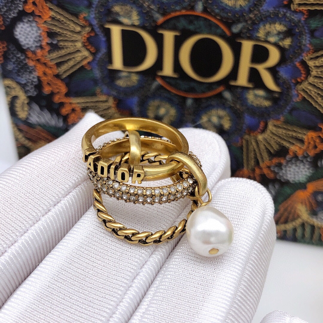 Dior Pearl & Crystal J'Adior Ring - 18K Yellow Gold
