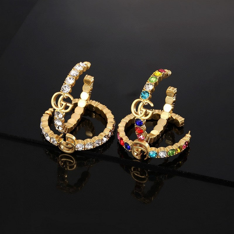Gucci Double G Color Crystal Earrings - 2 cm Height - 18K Yellow Gold