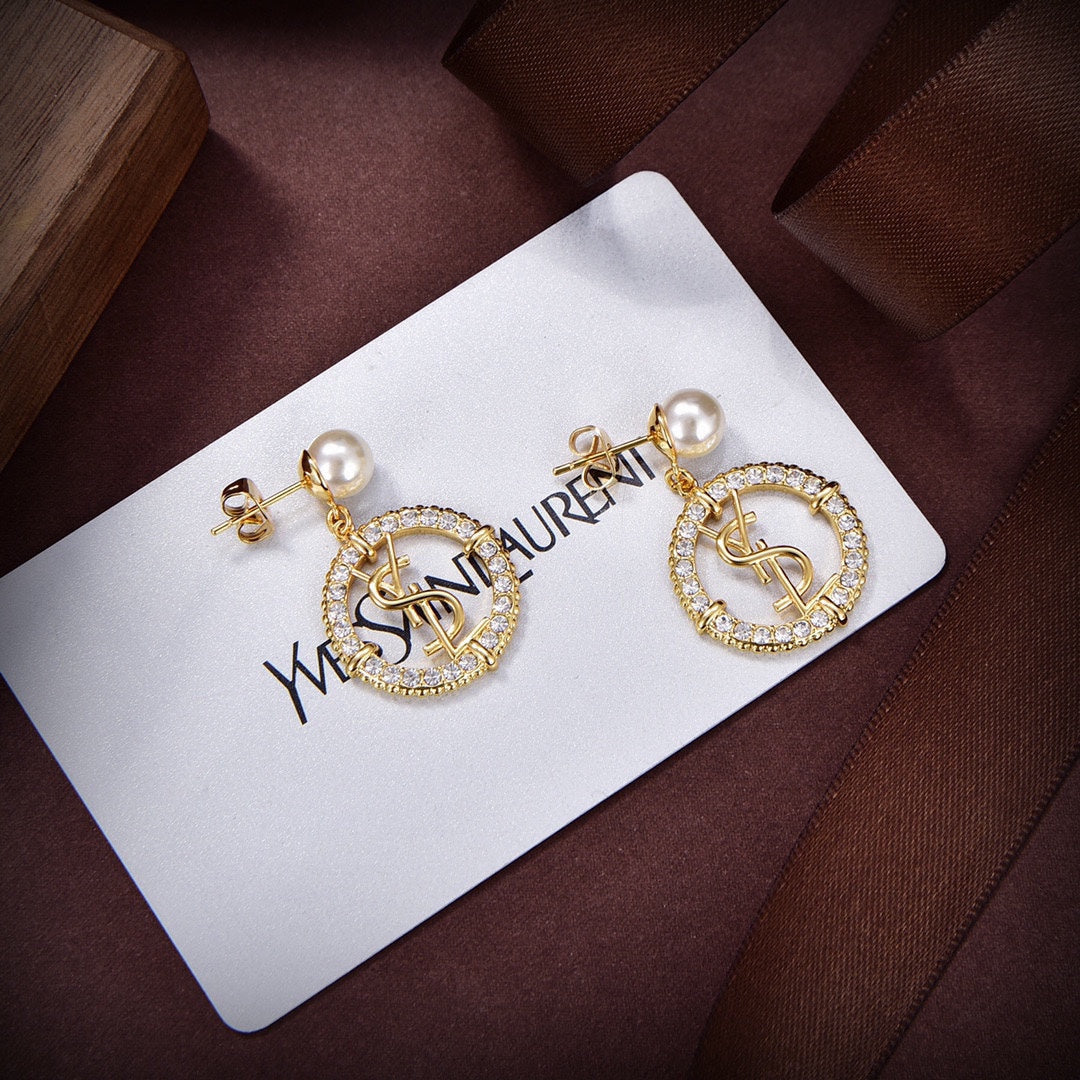 YSL Circle Diamond Earrings - 18K Yellow Gold