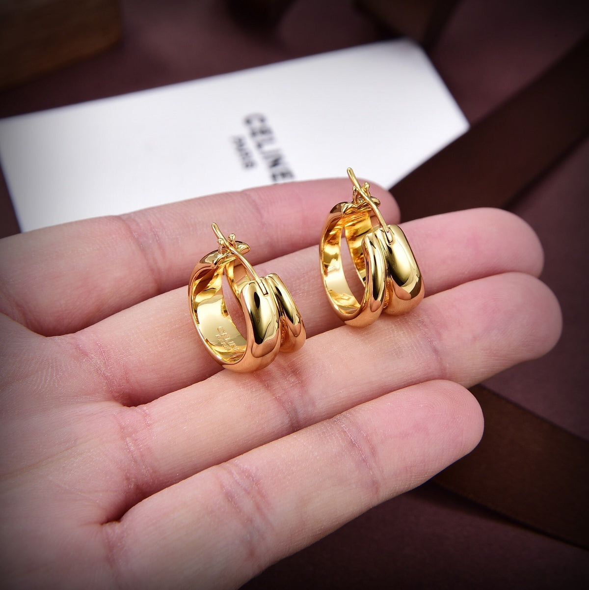 Celine Triomphe Formes Abstraites Hoops Earrings - 18K Yellow Gold
