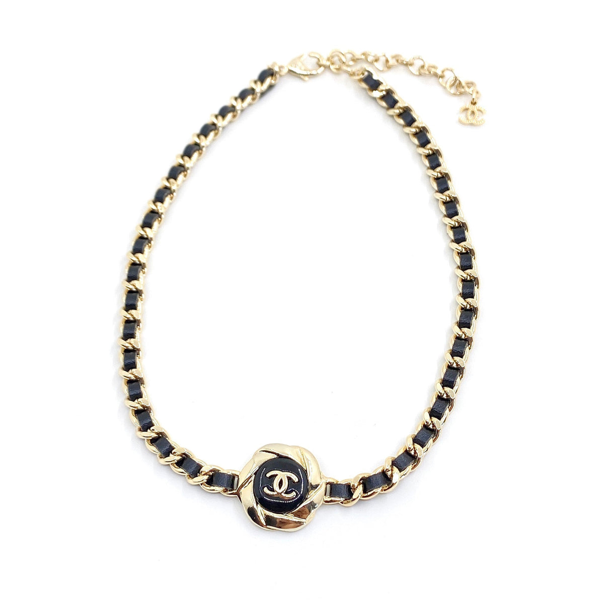 Chanel Rhinestone Leather Choker Necklace