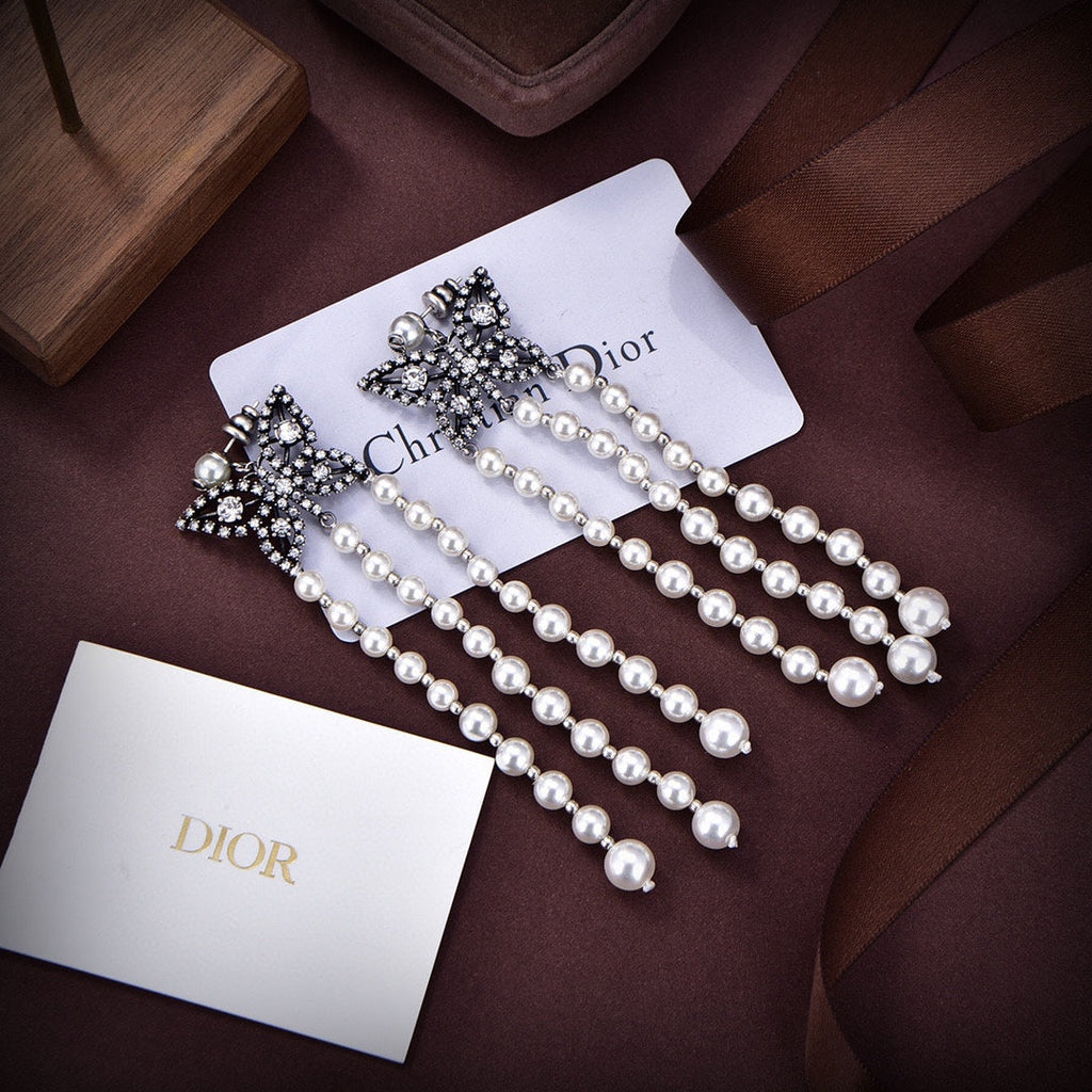 Dior Pearls Tassel Long Earrings