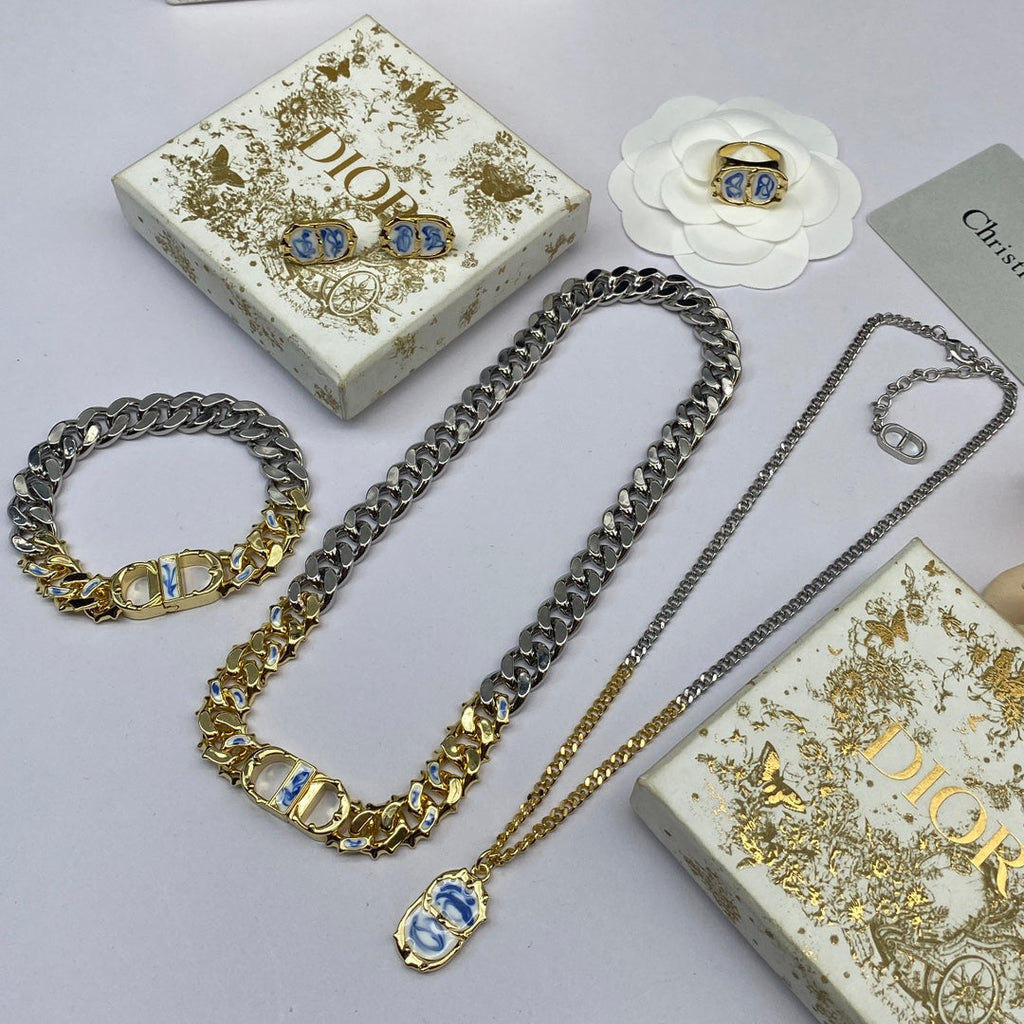 Dior Icon Chain Blue White Resin Necklace