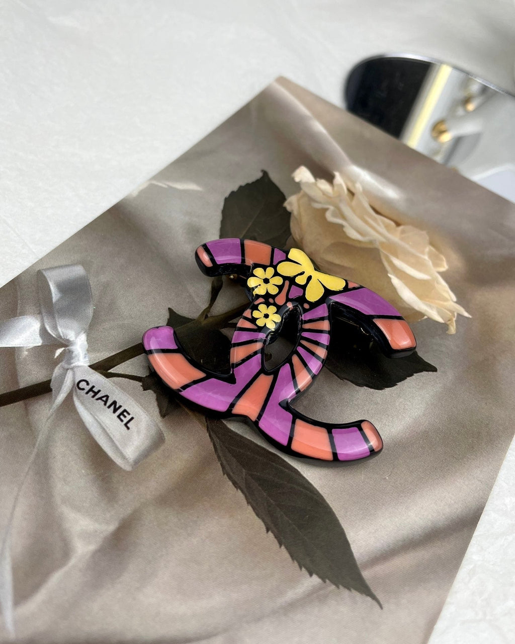 Chanel Pink Resin Brooch