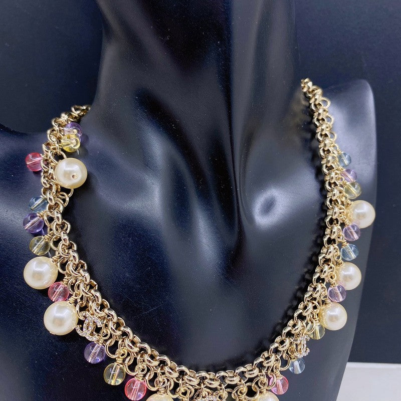 Chanel Pink Crystal Chain Links Necklace