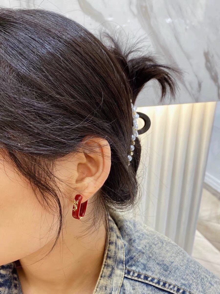 Red Earrings - 18K Yellow Gold