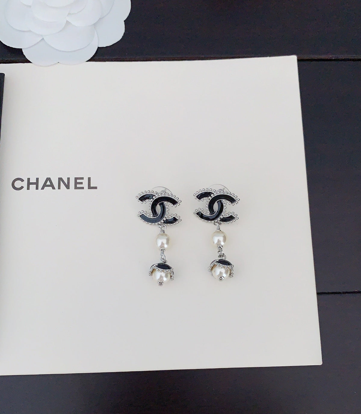 Chanel Pearl Crystal Earrings - 18K White Gold