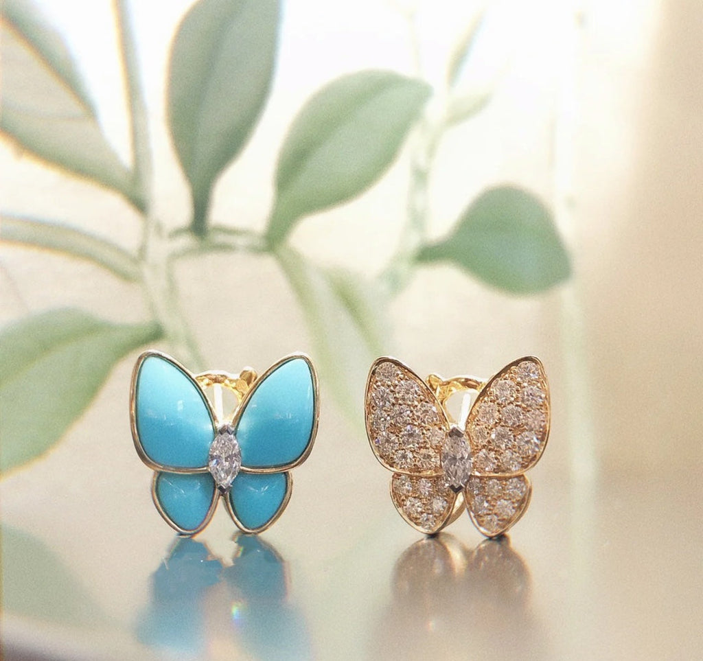 Two Butterfly Turquoise Earrings - 18K Gold