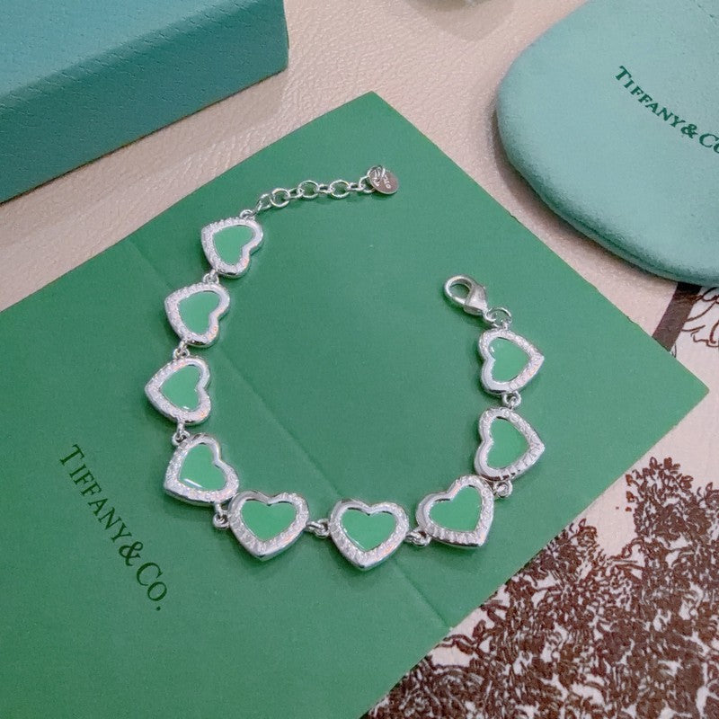 Return to Tiffany Green Heart Tag Bracelet - 18K White Gold