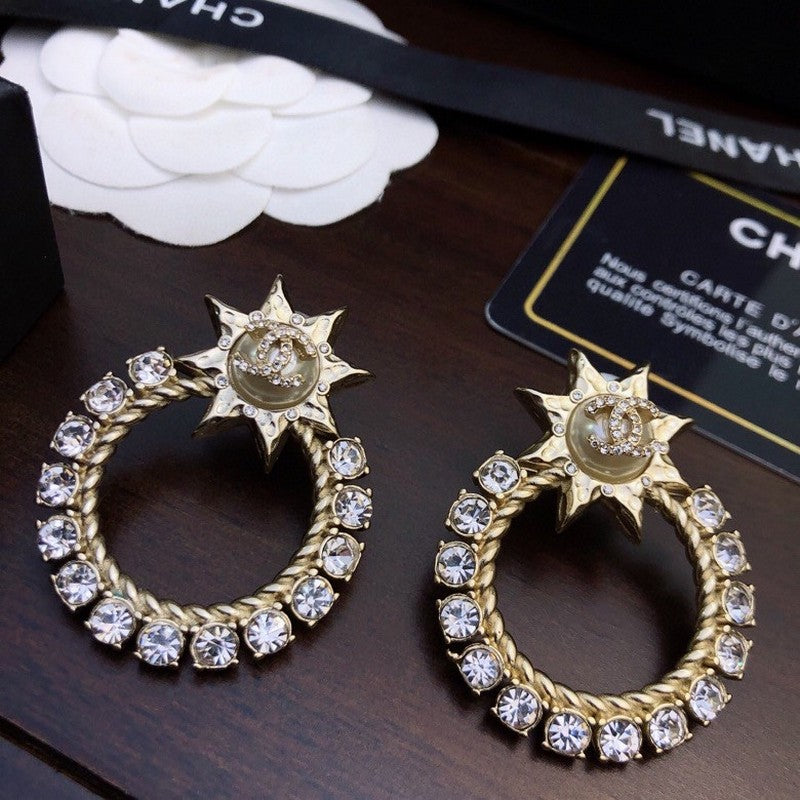 Chanel Star Full Crystal Earrings - 18K Gold