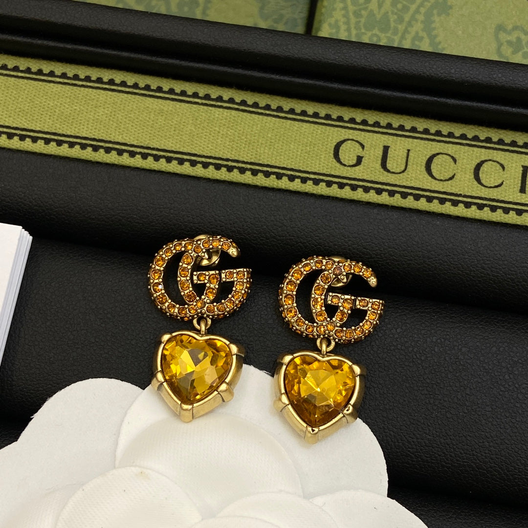 Gucci Double G Yellow Crystal Earrings - 18K Yellow Gold