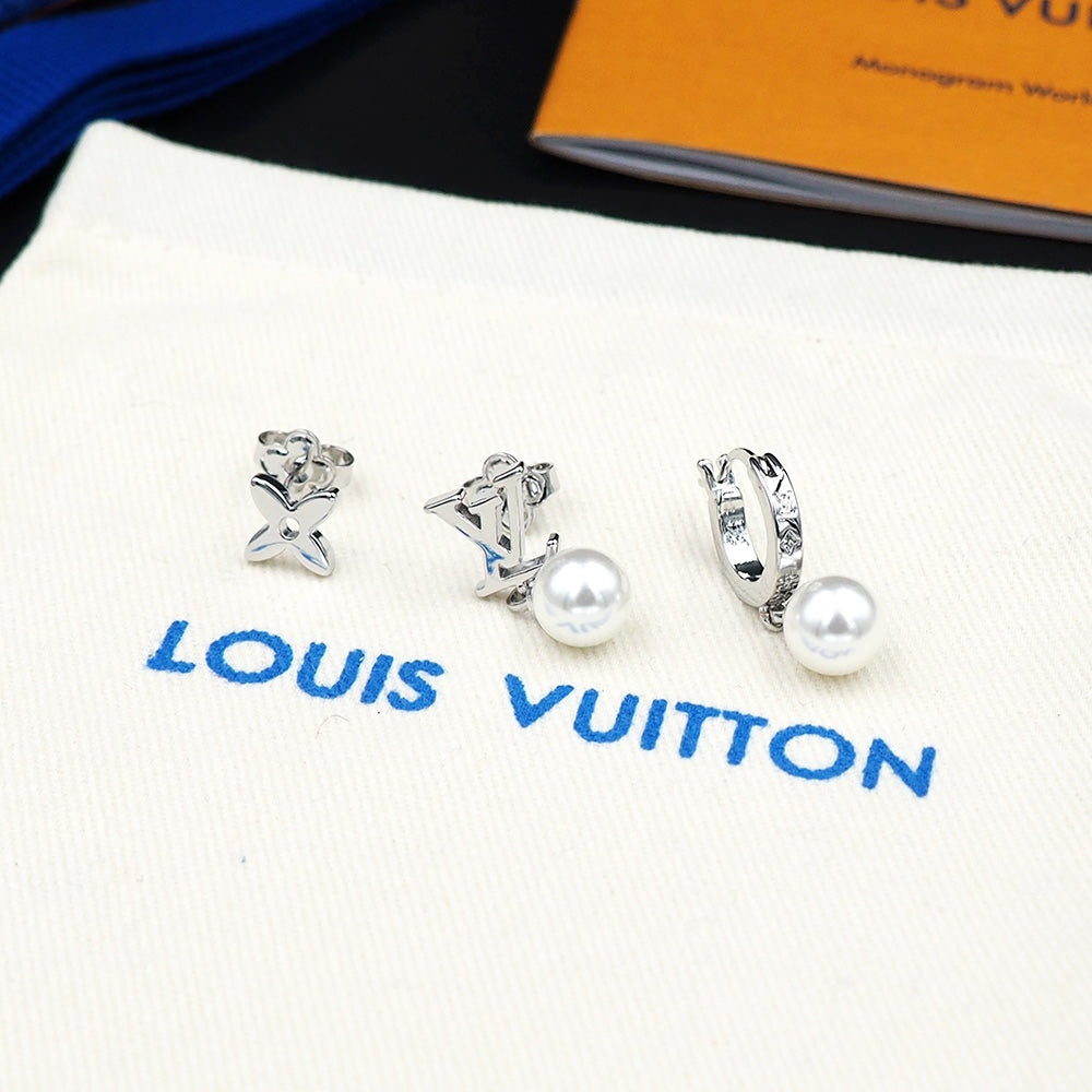 Louis Vuitton Monogram Pearl Earrings - 18K White Gold