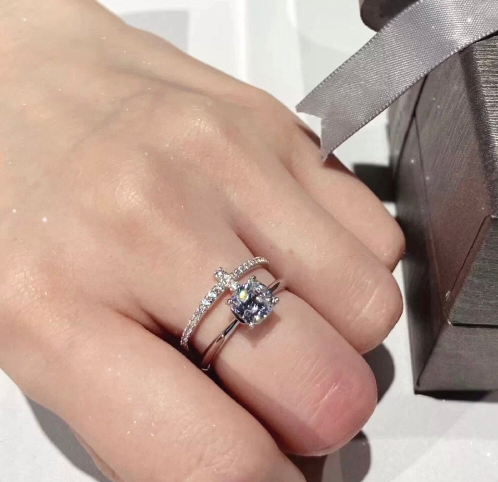 Tiffany Moissanite Wire Ring - 18K White Gold