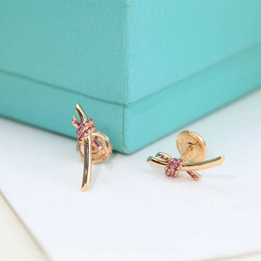 Tiffany Knot Pink Diamond Earrings - 18K Yellow Gold