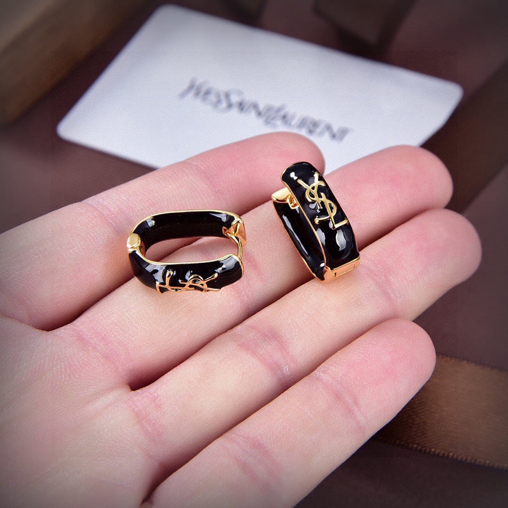 YSL Black Earrings - 18K Yellow Gold
