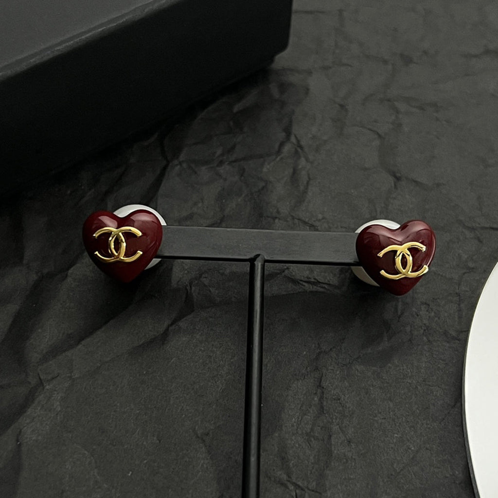 Chanel Red Heart Earrings - 18K Yellow Gold