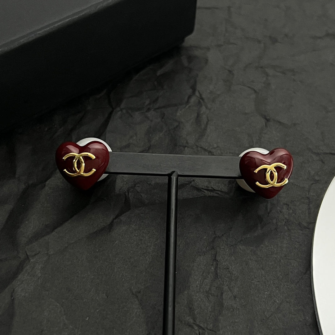 Chanel Red Heart Earrings - 18K Yellow Gold