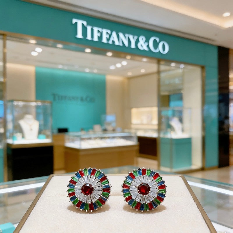 Tiffany Color Crystal Earrings - 18K White Gold