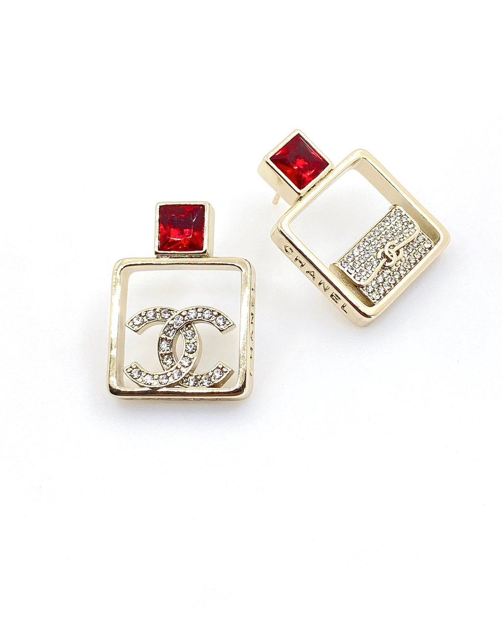 Chanel Red Bottle Pendant Earrings - 18K Yellow Gold
