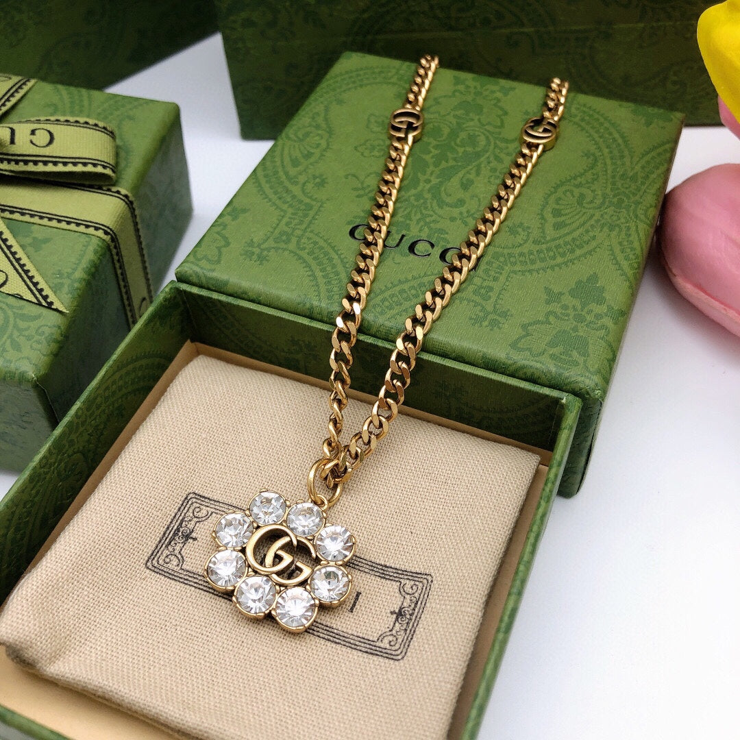 Gucci Double G Flower Crystal Necklace