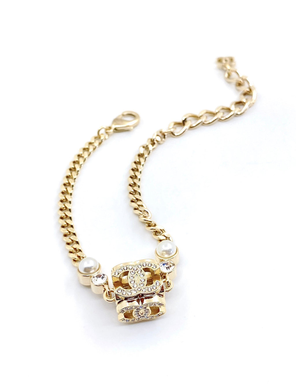 Chanel Square Pearl Chain Necklace