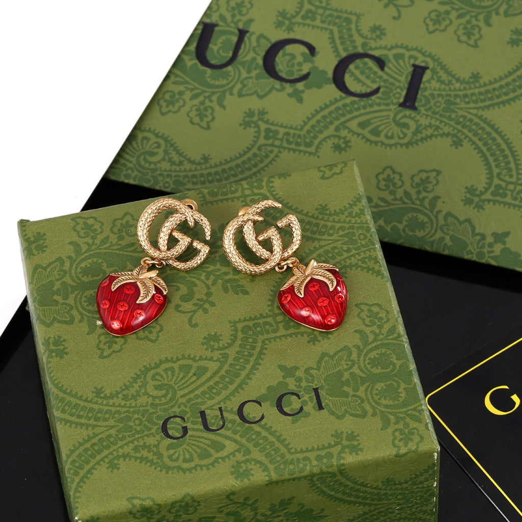 Gucci Double G Strawberry Earrings - 18K Yellow Gold
