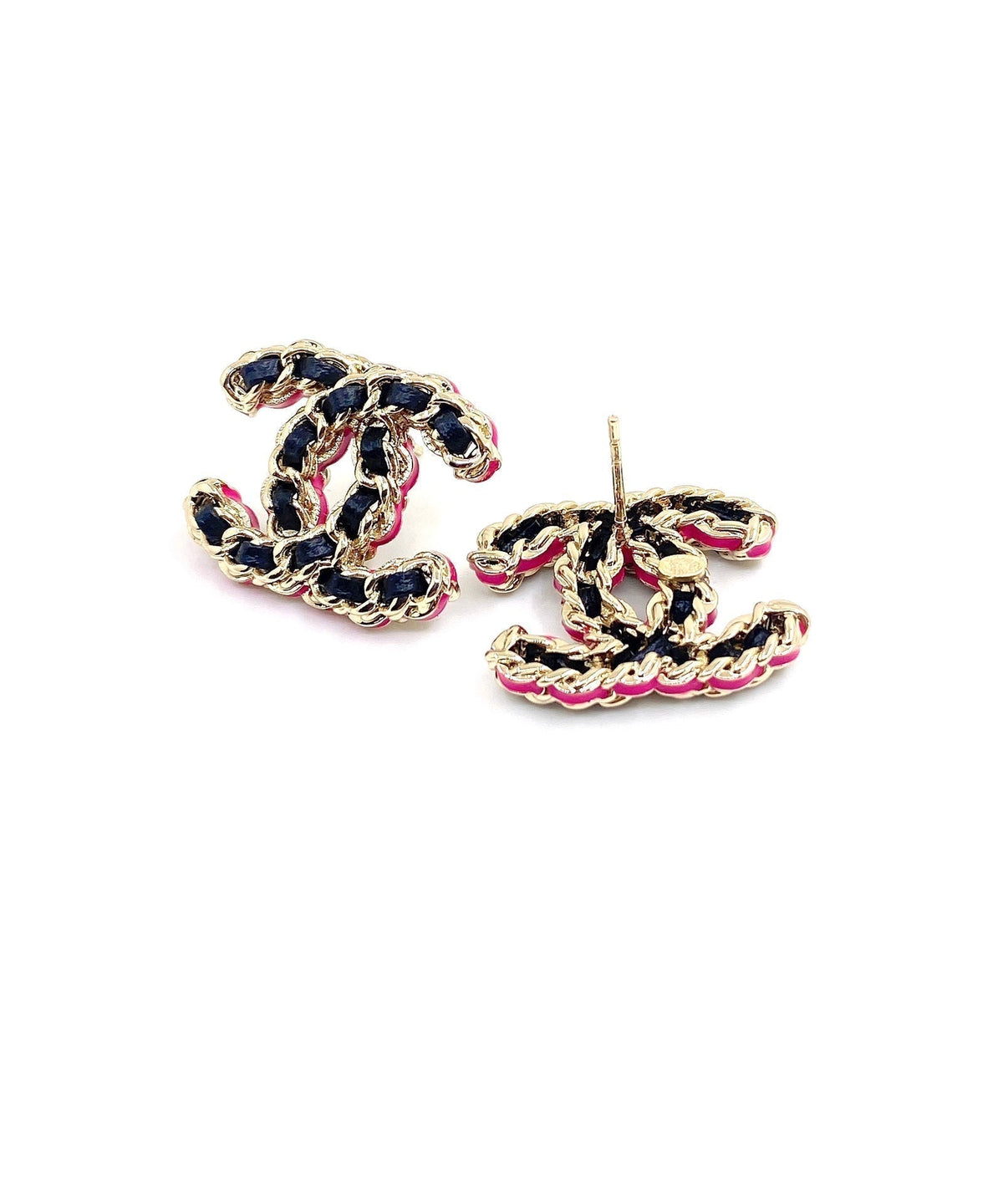 Chanel Pink Resin Leather Earrings - 18K Yellow Gold