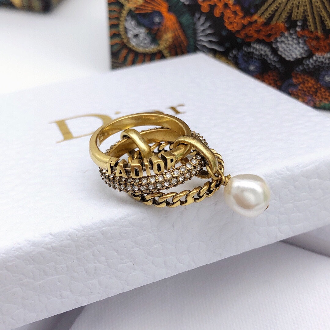 Dior Pearl & Crystal J'Adior Ring - 18K Yellow Gold