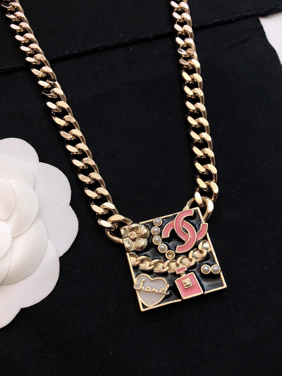 Chanel Pink Logo Chain Necklace