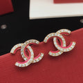 Chanel Pink Resin Crystal Earrings - 18K Yellow Gold