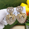 Gucci Double G Crystal Strawberry Pendant Earrings - 18K Yellow Gold