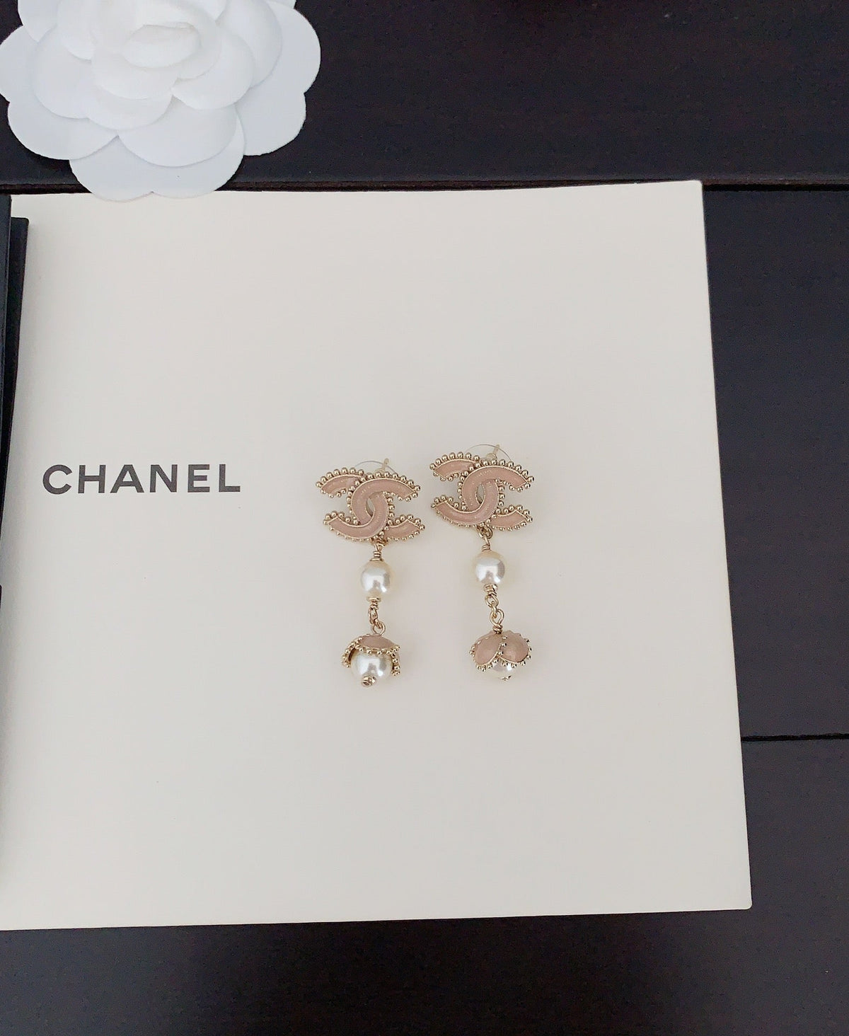 Chanel Pearl Crystal Earrings - 18K Rose Gold