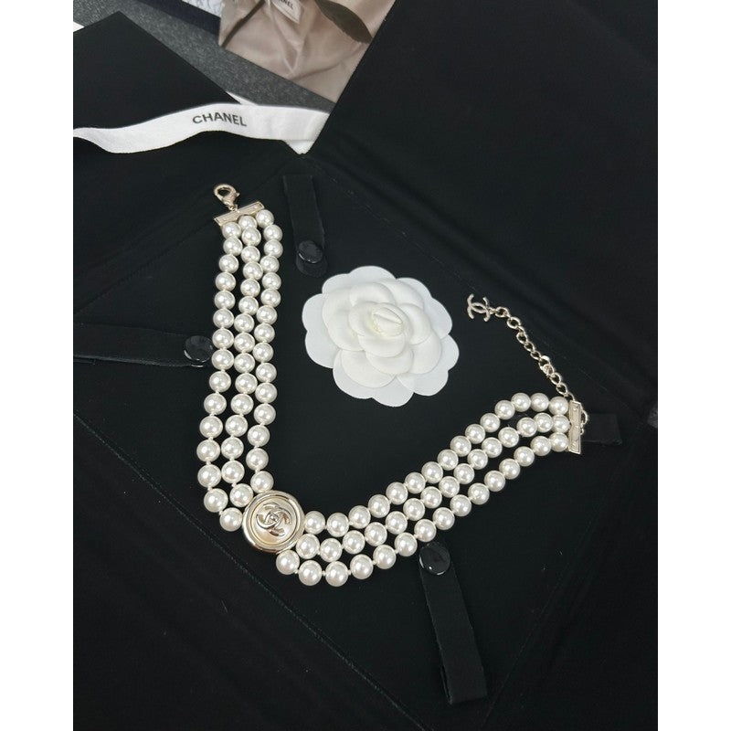 Chanel Choker Pearl Chain Necklace